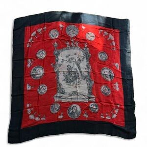 Red and Black Decorative Printed Silk Scarf